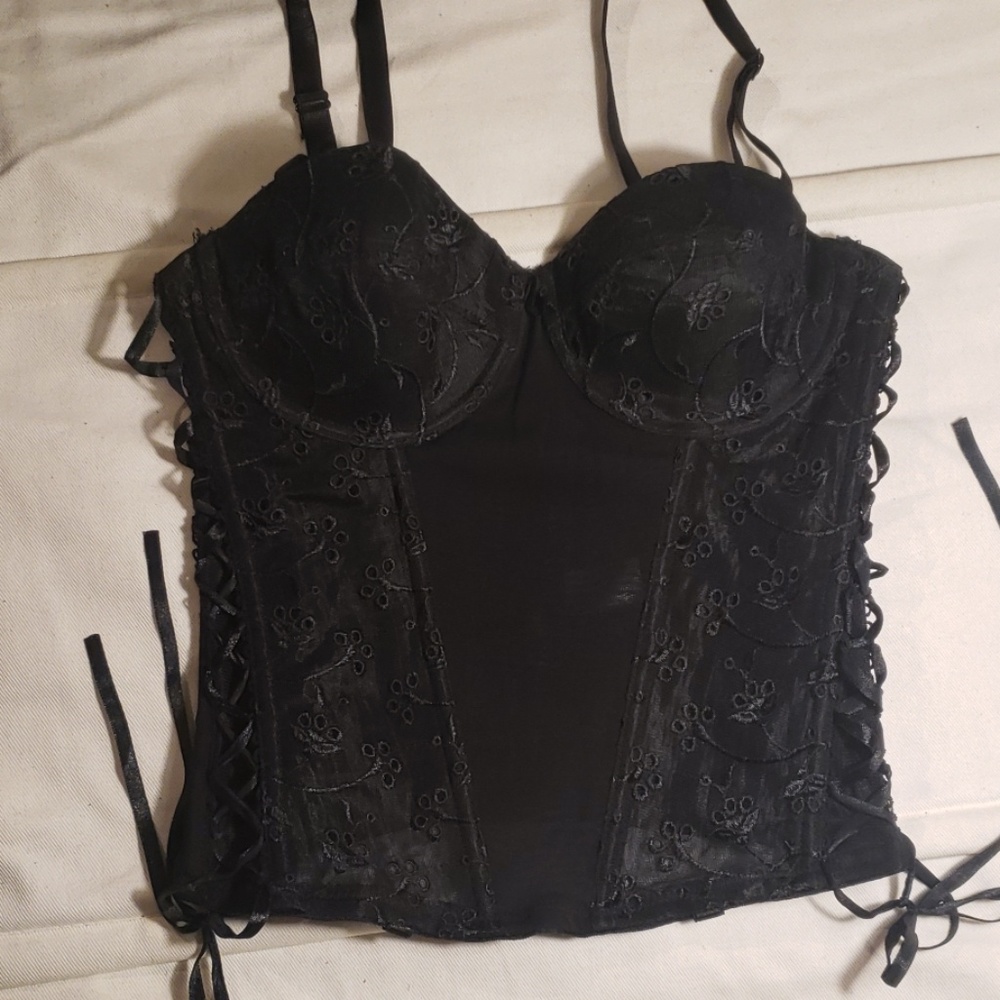 Black sheer lace and ribbon lingerie
